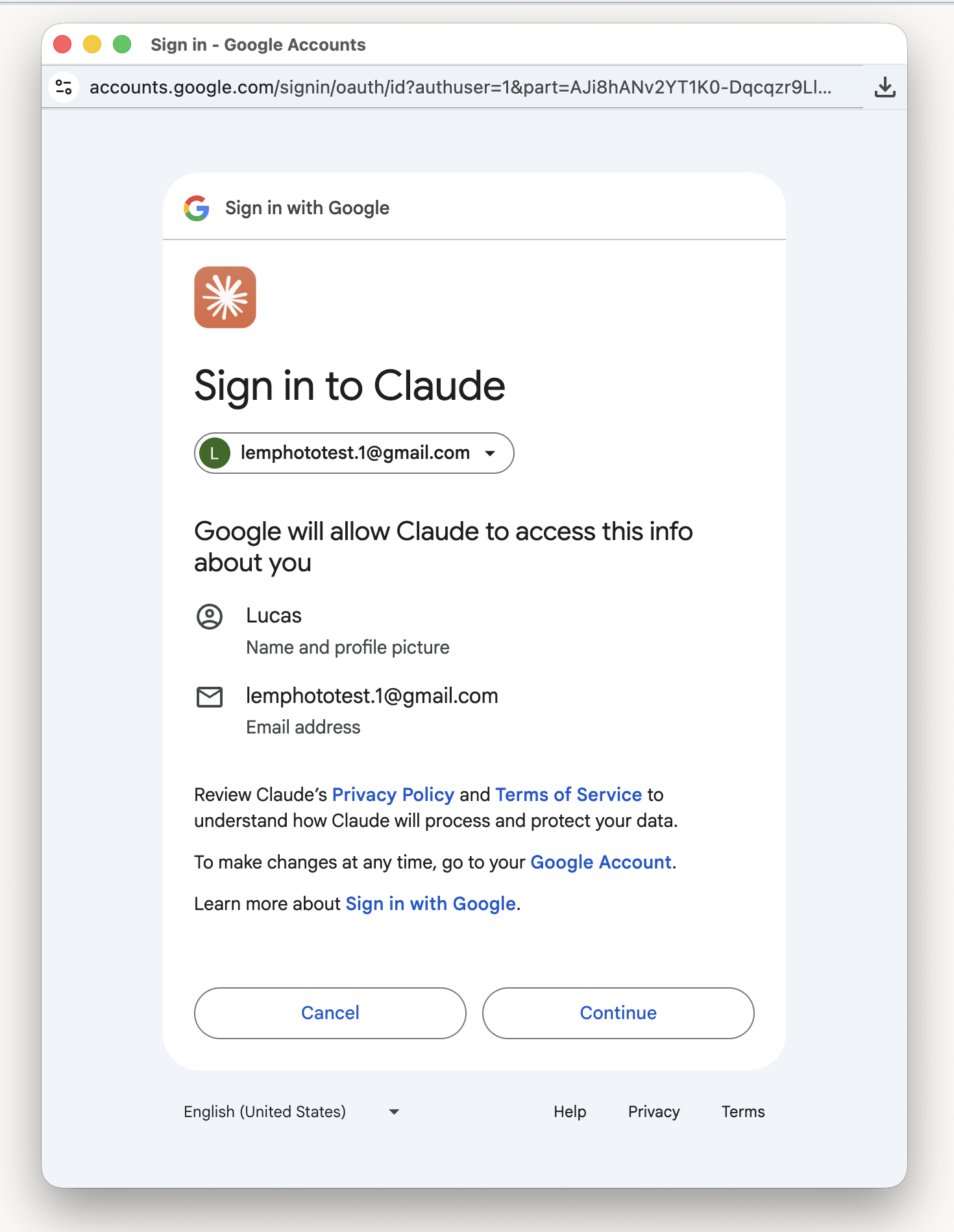 Claude authorization screen
